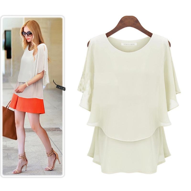 New Arrival Latest Women Chiffon Summer Plus Size Lotus Sleeve Double Shirt Sundress Elegant Casual Wear