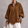Women's Loose Fit Half-Zip Pullover Top with Polka Dot Corduroy, Mock Neck and Asymmetric Hem for Casual Wear