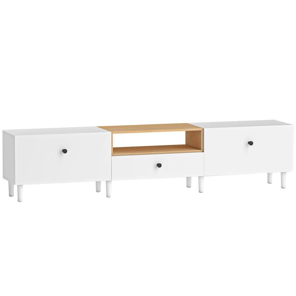 TV Stand, TV Cabinet for TV Up To 90 Inches with 2 Drop-down Doors, Drawer, 200 X 35 X 45 Cm, White