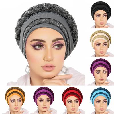 Muslim Turban Hijab Braid Islamic Headwrap Bonnet Hat Headcover