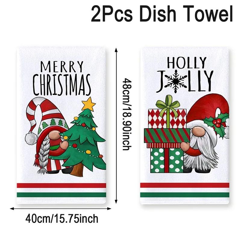 1pc Christmas Kitchen Towels Christmas Tree Kitchen Dish Towels Green Buffalo Plaid Xmas Tree Dishcloth For Farmhouse Home Decor