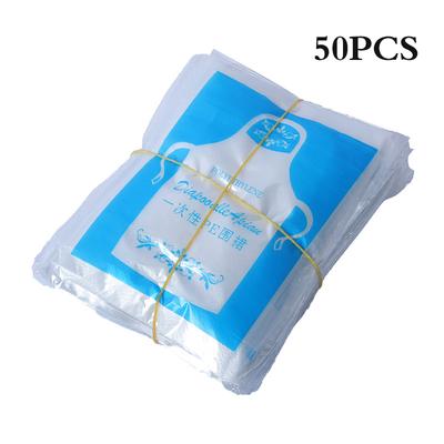 50/100 peças aventais plásticos descartáveis, embalagem plana ecológica, proteção corporal, vestidos transparentes