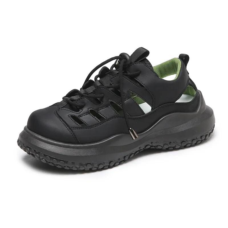 

Fashion Women s Sandals 2025 Hot Sale Casual Comfortable Outdoor Daily Sandals Women Round Toe Lace Up Hollow Platform Woman Sneakers 40 чёрный