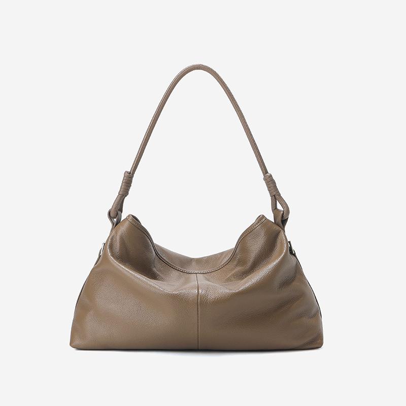 First layer cowhide shoulder bag women's large-capacity simple and versatile commuter tote bag light luxury leather casual handbag