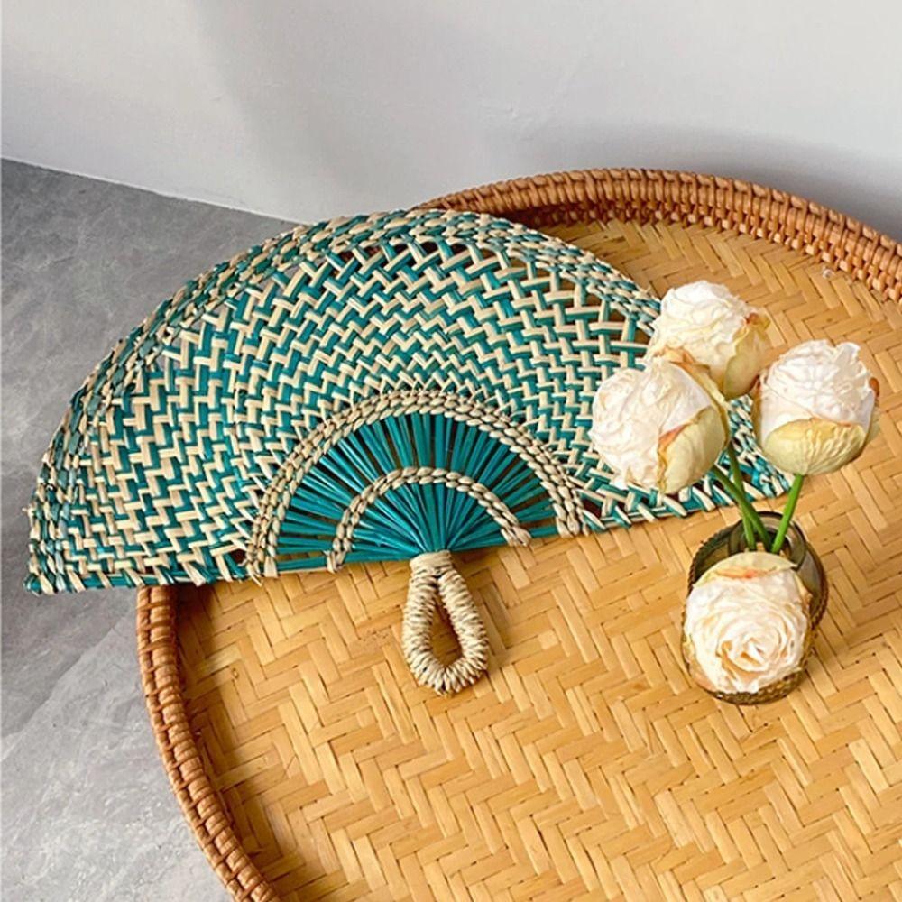 Semicircular Grass Woven Fan Seaweed Cooling Fan Natural Handheld Fan Summer