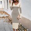 Women's Fall Winter Loose V-Neck Sweater Dress Long Sleeve Knit Wind Suit Elegant Wide Style