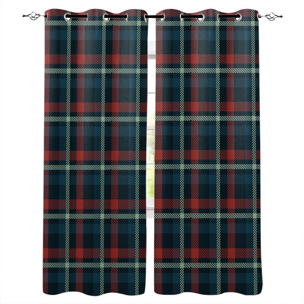 Gardiner i britisk stil med blått og oransje rutemønster Gardiner til stue Dekorative gjenstander Stue