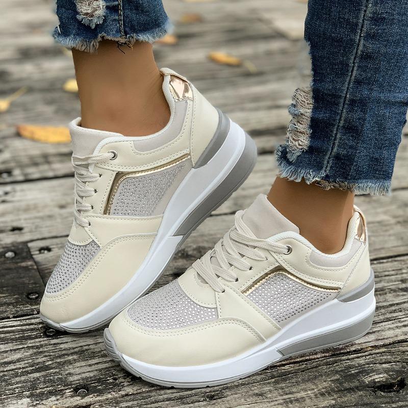 Women's Sports Casual Spring and Summer New Platform Wedge Casual Shoes Lace-up Rhinestone Sports Fashion Shoes