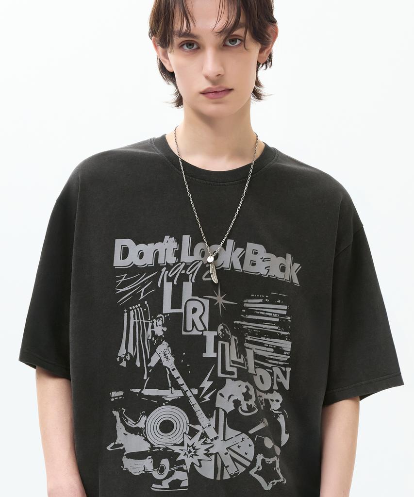 TRILLION Rock Punk Band Pigment Graphic Short Sleeve T-Shirt_4 Colors