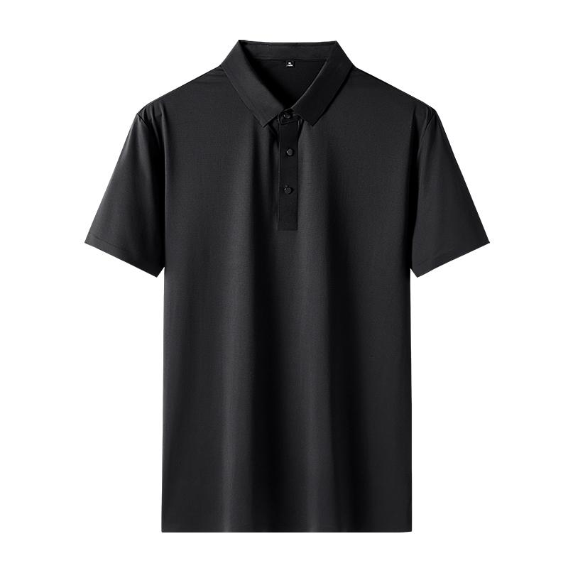 Men s White Solid Color Ice Silk Lapel Short Sleeve Basic Polo Shirt M