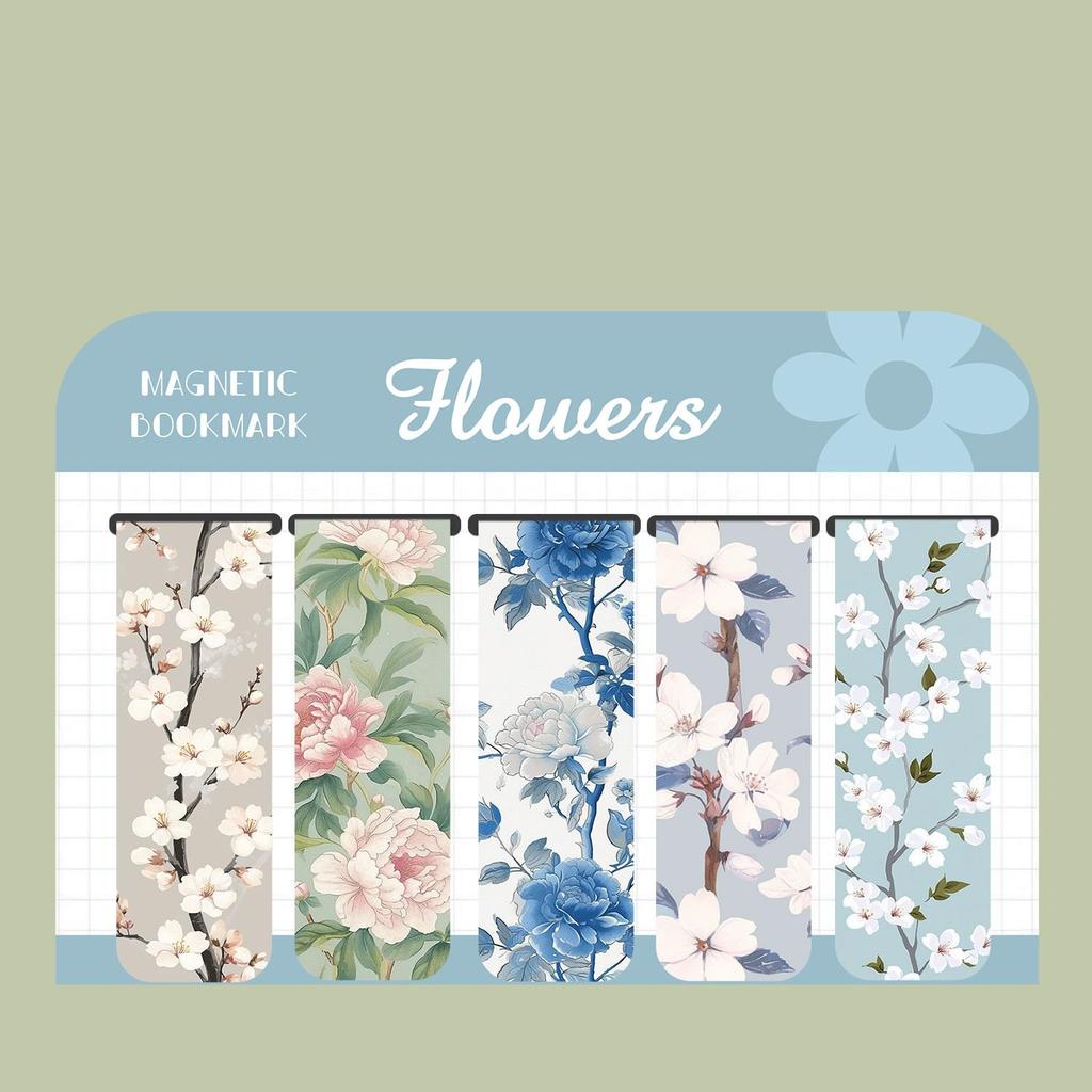 5pcs Flower Magnetic Bookmarks for Books, Multi Fresh Floral Pattern Magnet Page Clips Marker Unique Reading Gift