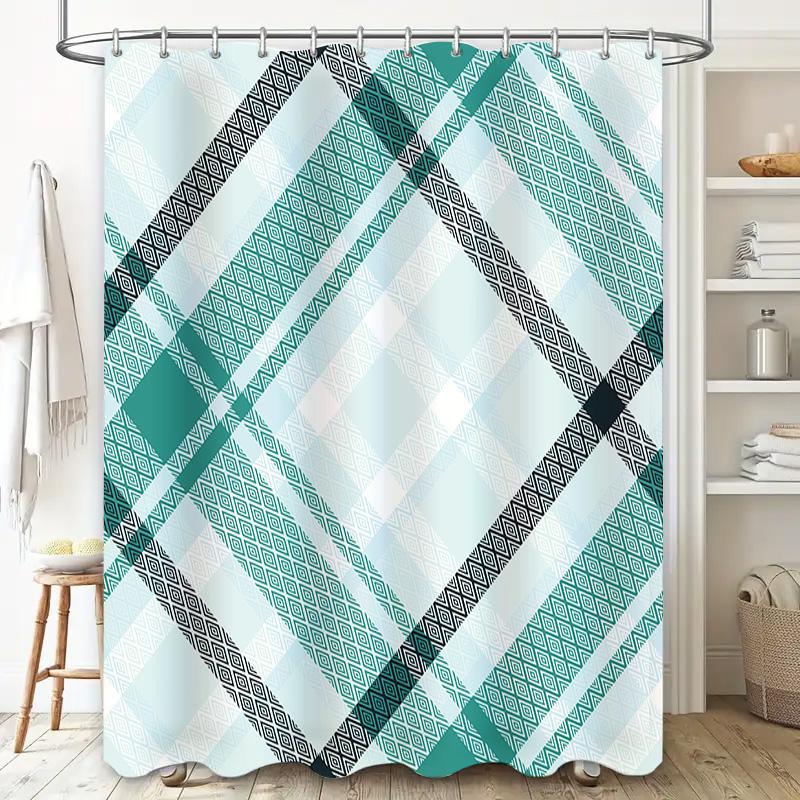 Modern Blue White Plaid Bath Shower Curtain Home Decor with Rod Pocket Bathroom Accessory for Kids Room Decoration In Blue White