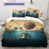Map Ocean Architecture Pattern Bedding Quilt Set  Home Decoration  Gift (1 * duvet cover + 2 * pillowcase  without core)
