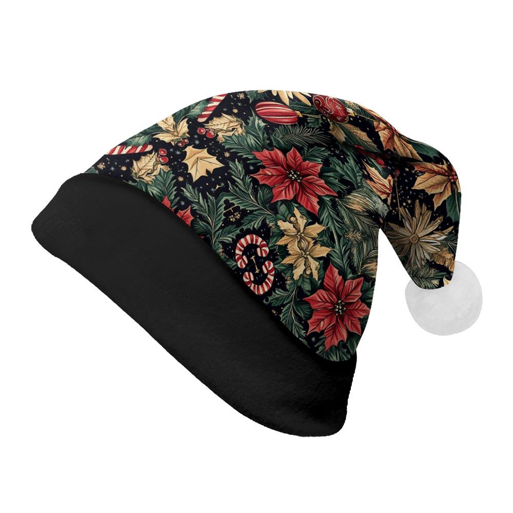 2024 Nowy Pluszowy Aksamitny Dwustronny Polarowy Kapelusz Świąteczny dla Dorosłych i Dzieci - Wesołych Świąt Personalizowany Wzór