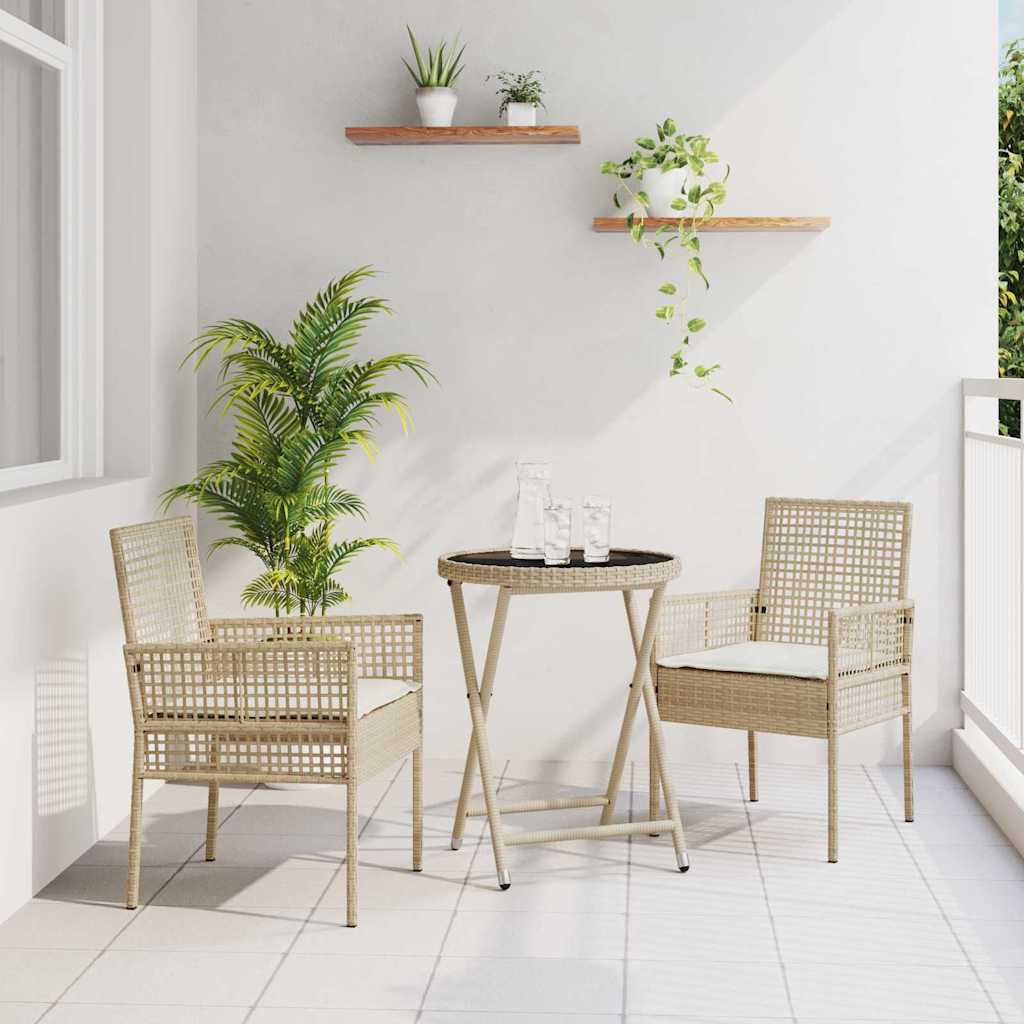 Garden Bistro Set 3 Pcs Beige Poly Rattan