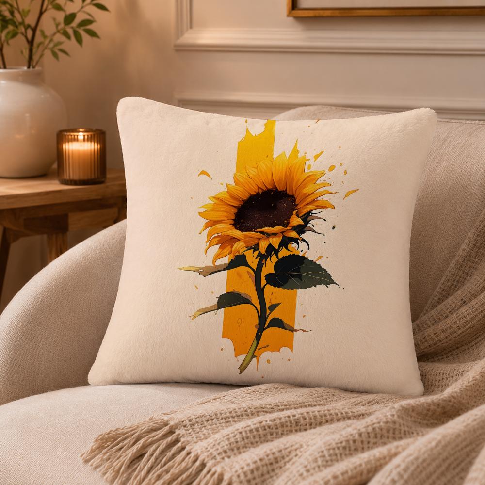 Sunflower Cushion Cover Anti-dustmite Pillowcase Invisible zipper silky short plush Sofa cushion cover