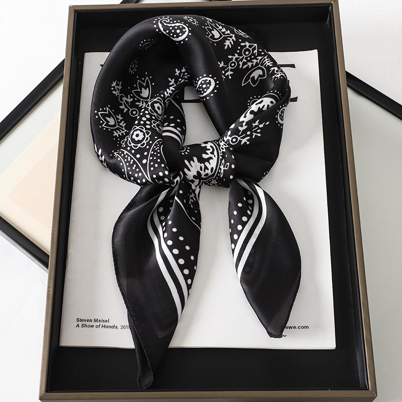 70cm Bandana Head Scarf For Women Fashion Paisley Print Handkerchief Silk Satin Hijab Scarfs Female Square Neck