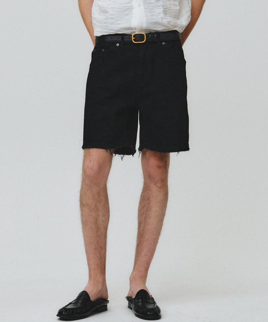 NOIRER Damaged Denim Shorts (Black)