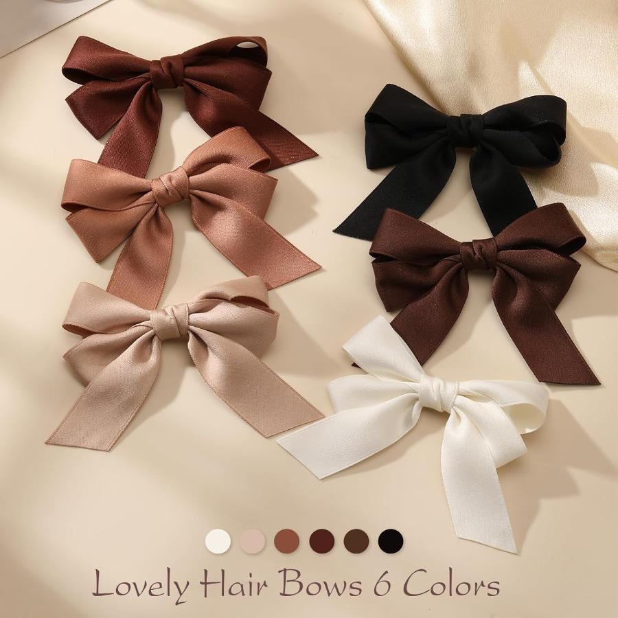 Bessrung 6pcs Small Hair Bows, Soft Satin Ribbon Bow Hair Clips for Women Teens, Non-Slip Hair Barrettes for Curly Straight Hair, Cute Bow Clips