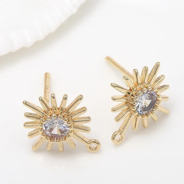 Gold Color Brass with Zircon Flower Stud Earrings High Quality Diy Jewelry Findings Accessories
