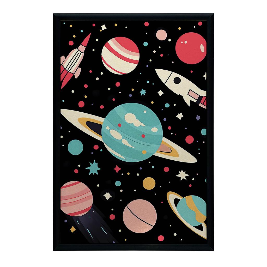 Plakat Kosmiczna Podróż Plakat Kosmiczna Podróż, 40X50 Cm, Rama Aluminiowa Czarna, Papier Matowy 230 Gsm