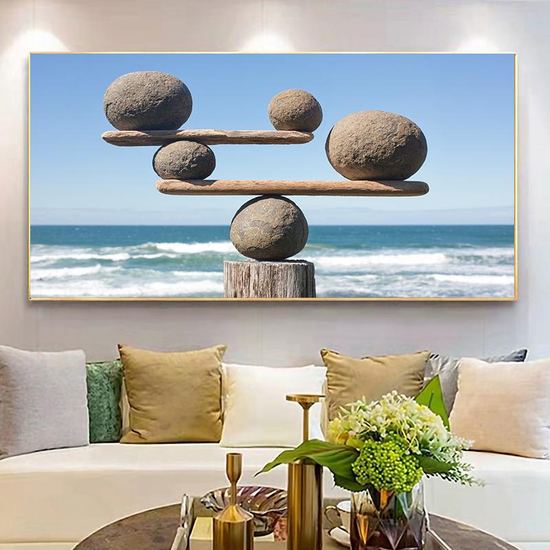 Naturlig strand Zen Sten Canvas Målning Havslandskap Landskap Zen Balance Feng Shui affischer och tryck för vardagsrumsinredning Quadro