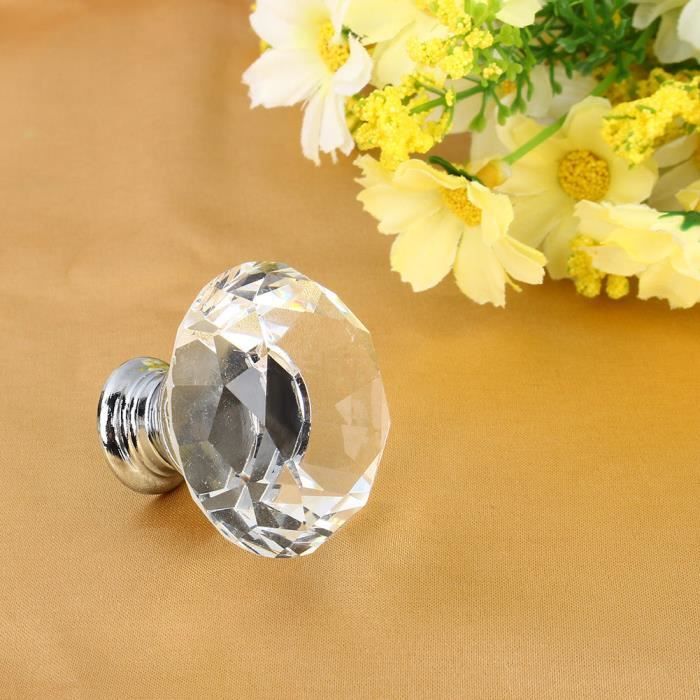 8 Pcs Boutons de meuble poignée cristal de Porte, Tiroir