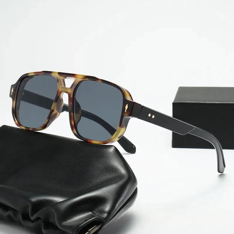 Retro Double Bridges Square Women Sunglasses Fashion Polarized Clear Ocean Lens Shades UV400 Men Rivets Punk Sun Glasses UV400
