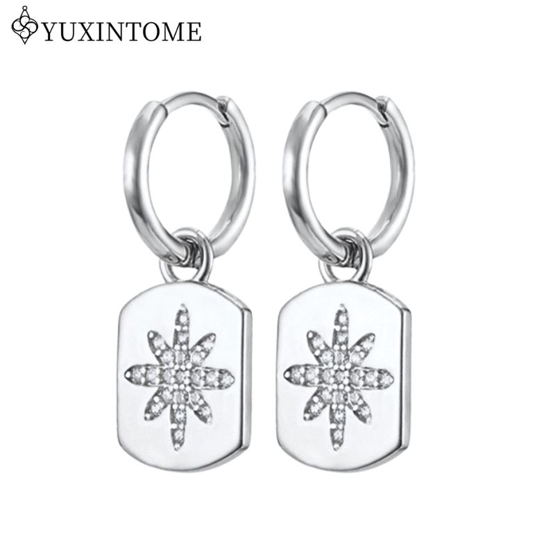 YUXINTOME 925 Silver Ear Needle Zircon Hoop gold Earrings For Women Square Plate Pendant Cutout Heart Earrings Fashion Jewelry