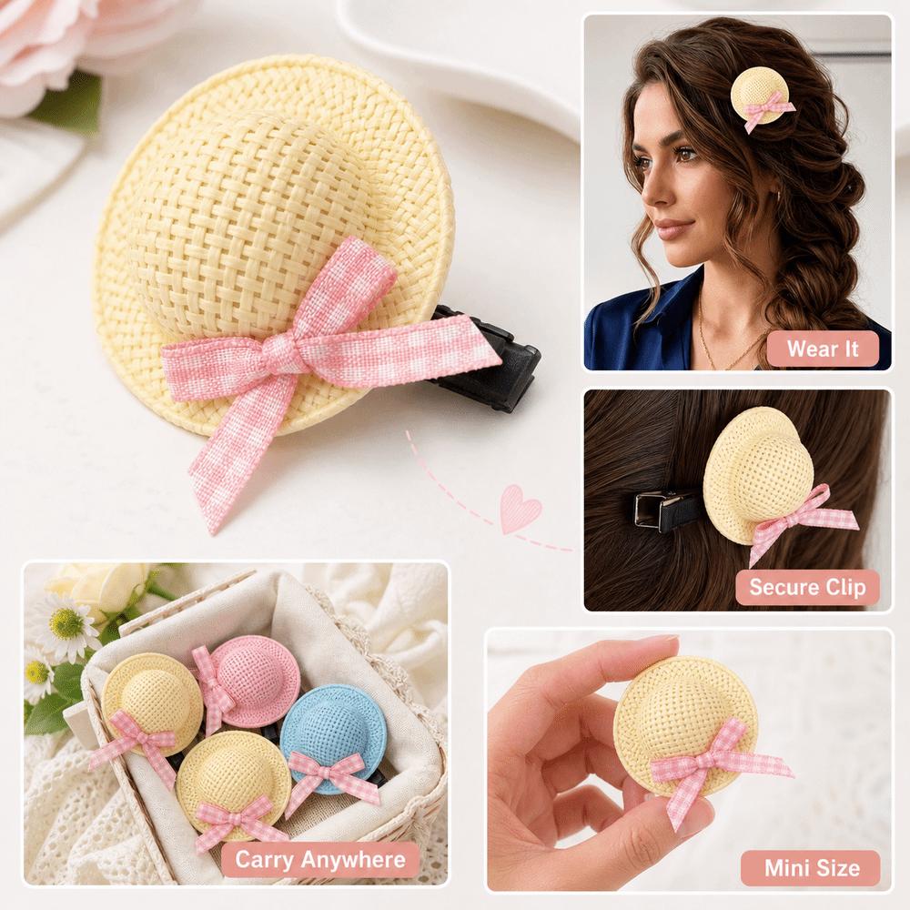 Duckbill Shape Mini Straw Hat Barrettes Handmade Side Hair Clip Hair Accessories Everyday Wear