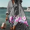 Women's Long Sleeve Lapel Printed Crinkle Pocket Button Beach Cover Up Shirt Clothes Sale
