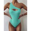 Sexy Black Ribbed One Shoulder Monokini Women Swimwear One Piece Swimsuit Female Bather Bathing Suit Swim Lady