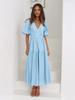 Mote Damer Sommer Vintage Kjole Kvinner Lanternermer Volanger Casual Kjole V-hals Høy Midje Sexy Selskap Midi Strandkjoler