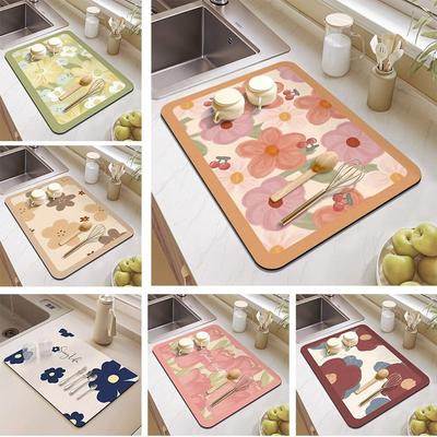 Washable Dining Pad Kitchen Placemat Tableware Mat Fashion Dish Drying Pad  Bathroom Countertop Mat