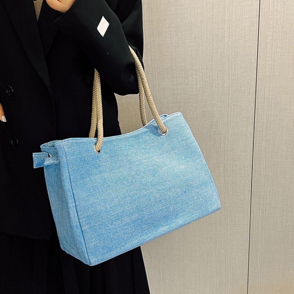 Shoulder Bag Solid Color Handbag Large Capacity Ethnic Style Handba Vintage Linen Tote Bag  Women
