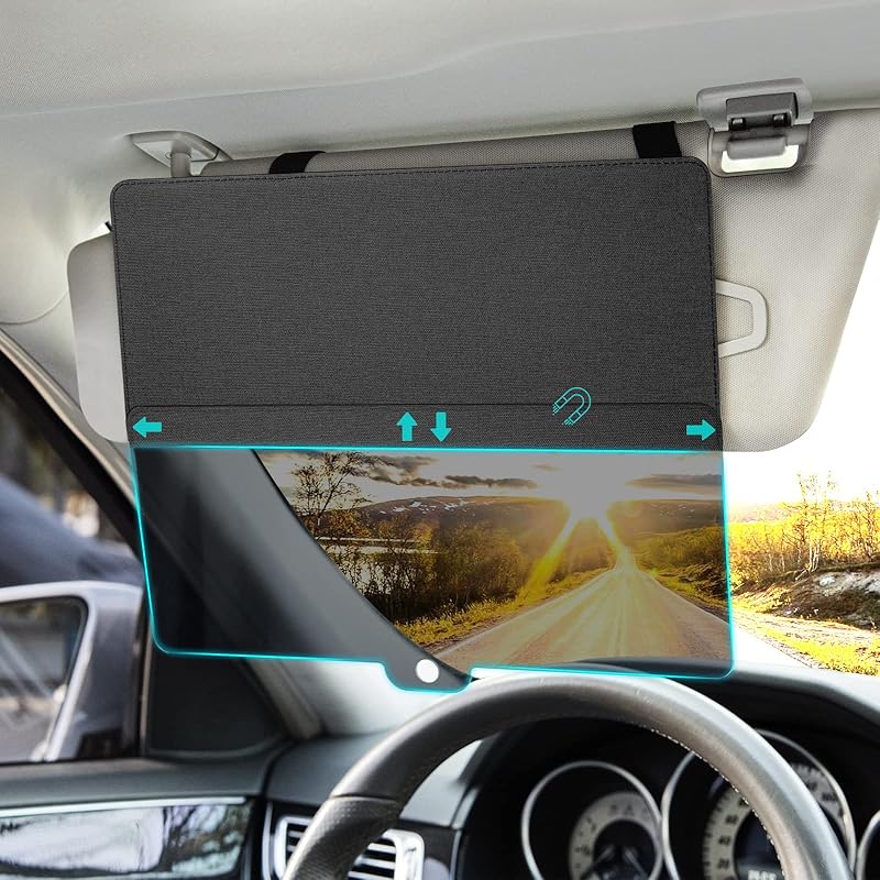 NAZZO Sun Visor Extender For Car, Sun Blocker With PC Sunshade Lens, Magnetic Mounting Adjustable Position, Protect From Glare, UV Rays, Snow