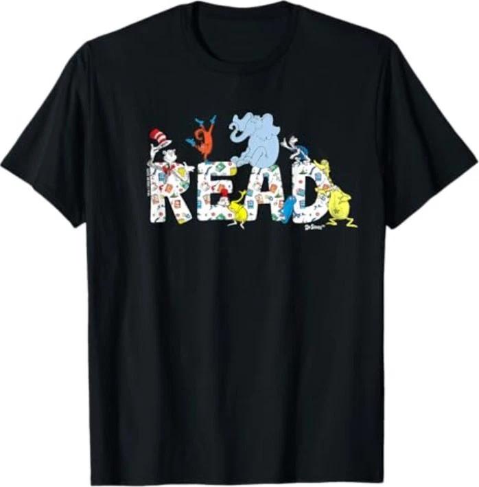 Dr. Seuss Characters Read Design for Youth and Adult T-Shirt XL