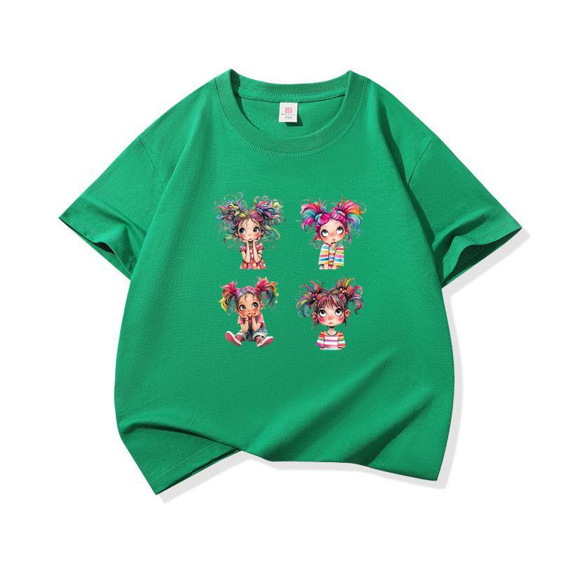 Rainbow Pigtail Girl Graphic Tee Kids 100 Cotton Crew Neck Casual T Shirt Short Sleeve Breathable Tops For Boys Girls Children
