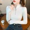 Women's Black Slim Fit Half Turtleneck Long Sleeve Zipper Shirt - 2022 Autumn New Style