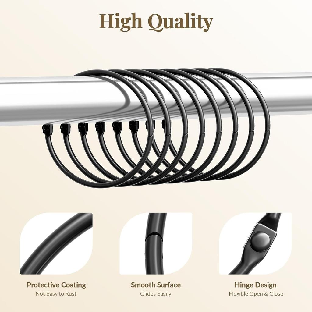 Shower Curtain Rings, Bathway Shower Curtain Hooks, Black Shower Curtain Rings Rust Proof, Anti-Drop Shower Rings for Curtain, Shower Hooks for