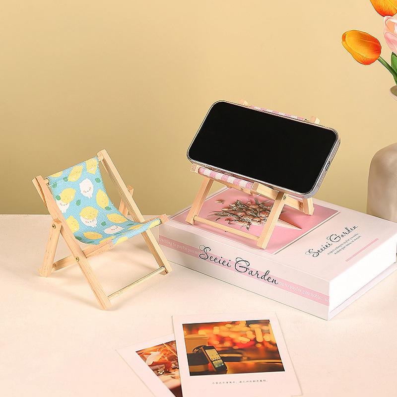 Cute Mini Wooden Beach Chair Phone Holder Foldable Model Photography Prop Decor Gift Idea Home Office Accessory
