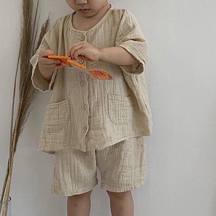 Kids' Summer Retro Cotton-Linen Suit: Korean Style, Single-Breasted, Loose Fit for Boys & Girls.