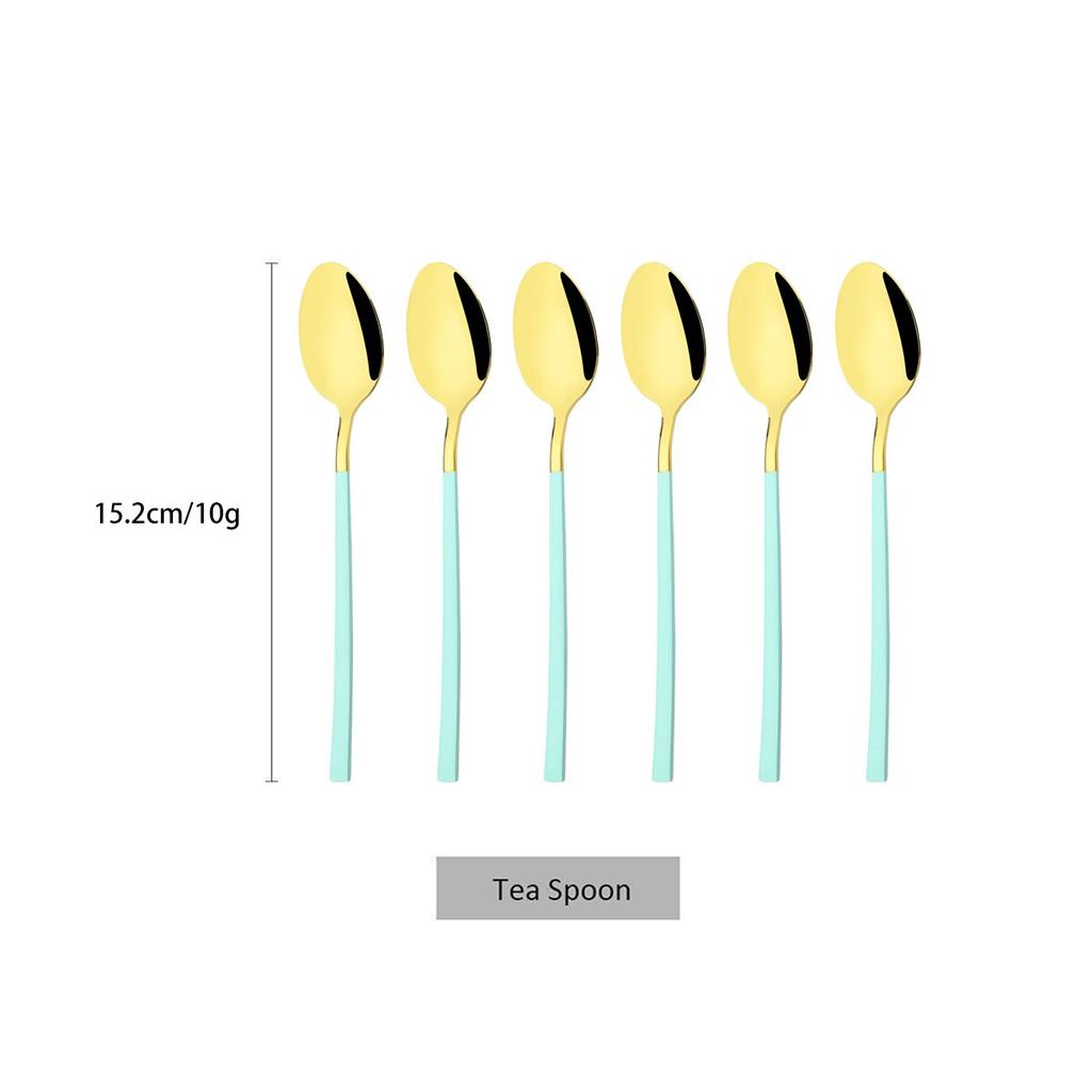 6Pcs White Gold Spoon Cutlery Set Stainless Steel Coffee Tea Spoon Dinnerware Coffee Spoon Flatware Kitchen Silverware