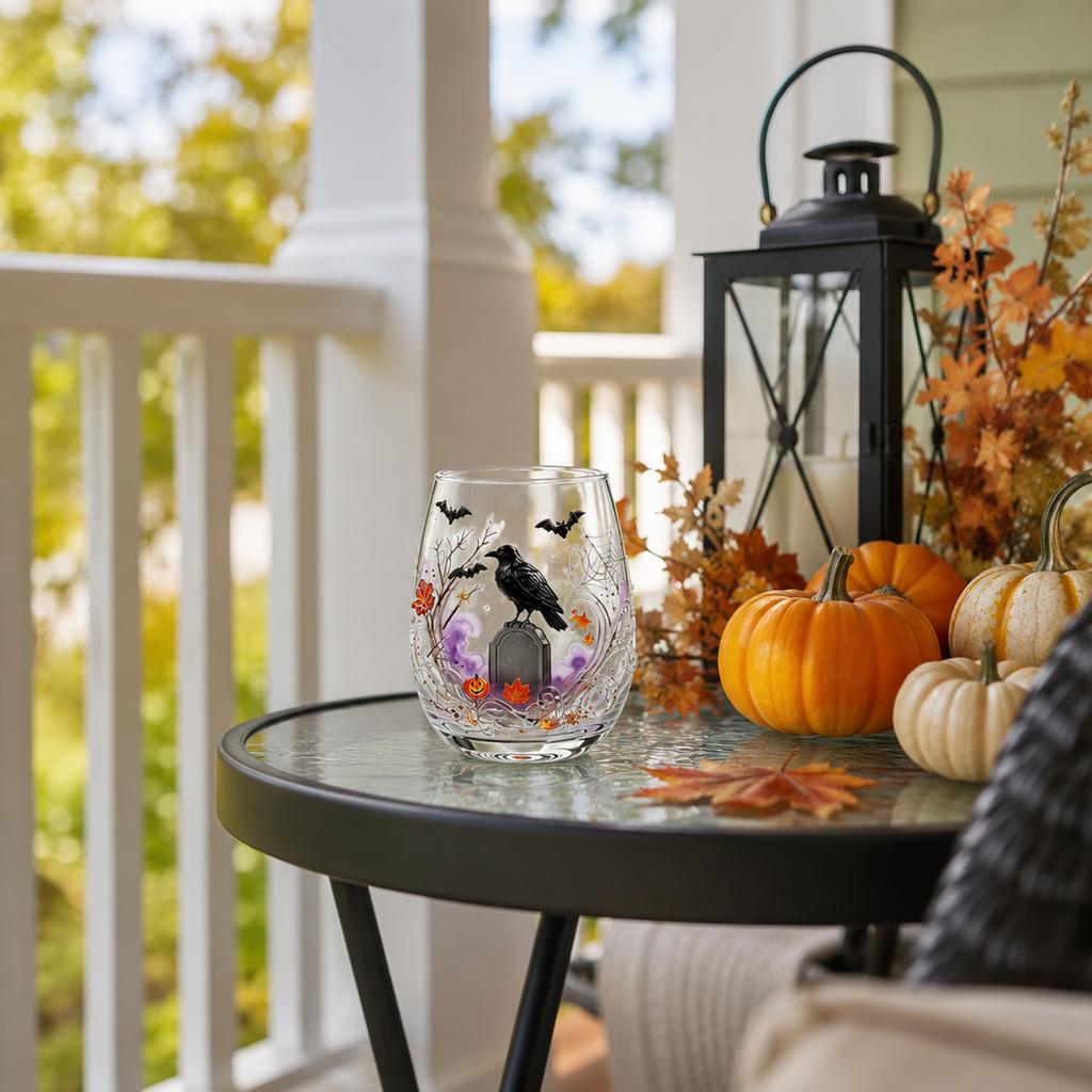 Halloween 3D Glass Cup with Embossed Design Tumbler for Holiday Party and Gifts