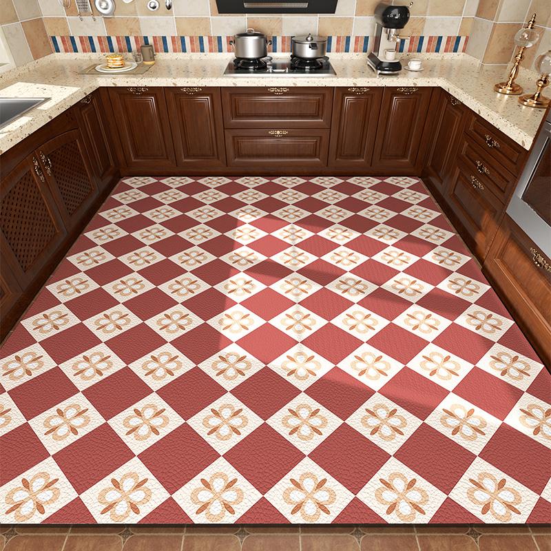 Carpet for Kitchen Pvc Floor Mat Large Size Waterproof Non-slip Carpets Leather Anti-fatigue Foot Mats Retro Home Decoration Rug