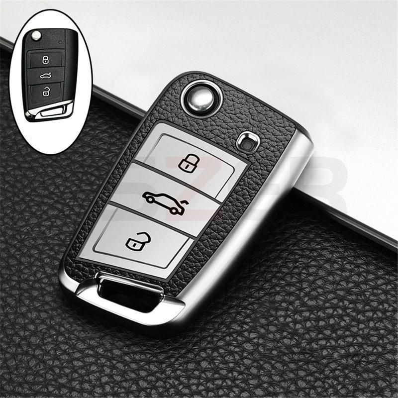 Leather Tpu Car Key Case Cover Fob For Vw Volkswagen Golf 7 Mk7 Tiguan Mk2 For Seat Ateca Leon Fr 2 Ibiza For Skoda Octavia