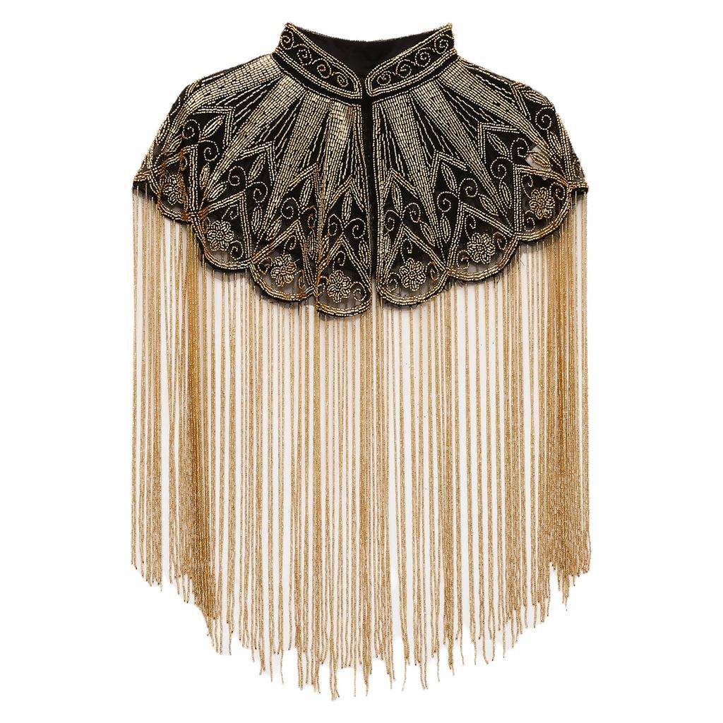 Women 20s Flapper Long Fringed Shawl Sequin Beaded Tassel Evening Cape Wrap for Wedding Reception Special Events