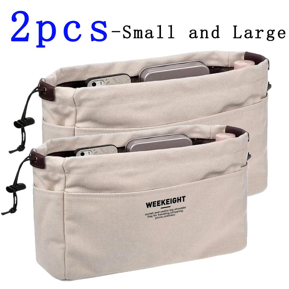 1/2pcs Small And Large Storage Organizers With Cord, Bag With Multi-Pocket Lining, Lightweight Portable Travel Storage Bag,