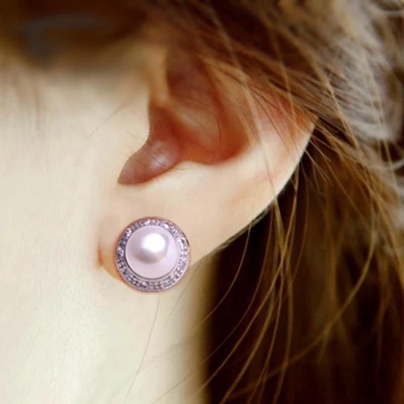Fresh Style White/Pink Simulated Pearl Earrings for Girls Inlaid White CZ Fashion Versatile Women Jewelry Drop Shipping