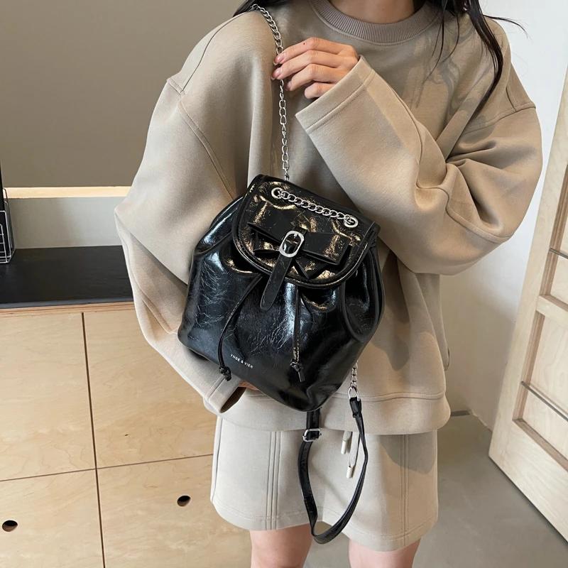 Women Backpacks New Fashion PU Leather Women's Handbags Luxury Large Capacity Waterproof Solid String Bags